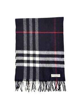 Burberry Black 100% Cashmere Checkered Scarf With Fringe Made In Scotland